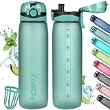 CodiCile Trinkflasche 1L, Wasserflasche 1L BPA-Frei, Auslaufsichere 1 Liter Trinkflasche, Tritan Sportflasche mit Filter für Fitness,Laufen, Schule, im Freien, Hellgrün