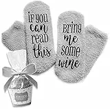 Rocking Socks Wein Kuschel-Socken „If You can read this bring me some wine“ lustiges cupcake Socken Geschenk für Frauen, grau