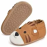IceUnicorn Krabbelschuhe Baby Lauflernschuhe Weicher Leder Jungen Mädchen Lederschuhe Babys Rutschfeste Krabbelschuhe mit Gummisohle Babyschuhe(Braun weiß Tiger, 18-24 Monate)