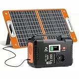 FlashFish 151Wh Powerstation mit Solarpanel 60W, Tragbare Solargenerator mit 200W AC Reiner Sinuswelle,Notstromaggregat Akku mit LCD Anzeige Camping Solaranlage Komplettset für Handys,Laptop,Drohnen