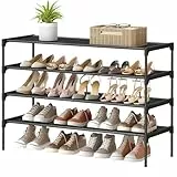 SONGMICS Schuhregal 4 Ebenen, Schuhablage, Schuhaufbewahrung, Eingangsbereich, Flur, platzsparend, 29,7 x 91,8 x 70,5 cm, Metallrahmen, Vliesstoff-Ablage, tintenschwarz LSH034BH01