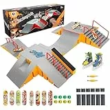 Tlater Finger Skateboard Park Kits Mini Finger Skateboard Ramp Set DIY Montage Fingerboard Skatepark für Kinder Geburtstag Geschenk Gelb 14 - in - 1
