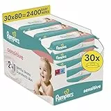 Pampers Sensitive Baby-Feuchttücher, 30 Packungen mit 80 Feuchttüchern - 2400 Baby-Feuchttücher, 2-in-1 sanfte Reinigung und Hautschutz