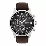 BOSS Chronograph Quarz Uhr für Herren Kollektion Navigator mit Edelstahl-Mesh-Gliederarmband oder Lederarmband