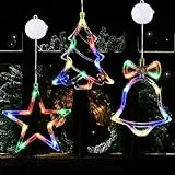 IWTBNOA Weihnachten Dekorative Fenster Licht, 3 Stück Baum Sterne Glocke Weihnachtsbeleuchtung, Farbige LED Weihnachtsdeko mit Saugnäpfe, Fenster Lichterkette Innen für Balkon, Party
