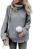 FIYOTE Pullover Sweater Warm Strickjacke Cardigan Strickpullover Casual Sweatshirt Pullover Rollkragenpullover 1-grau M