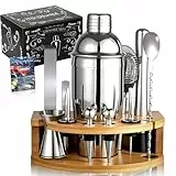 Leseed 12 Teiliges Cocktail Shaker Set, 750ml Edelstahl Cocktail Set mit Bambusständer & Rezeptbuch, Coktailshakerset, Geschenk für Männer, Frauen (Hausbar, Party, Hochzeit)