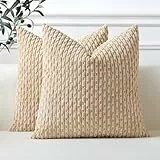 Sungeek 2er Set Kordsamt Kissenbezüge, Dekorativ Zierkissenbezüge Weich Kissenbezug Dekokissen Sofakissen Boho Deko Bezug Kissenhülle für Sofa Schlafzimmer Wohnzimmer (50x50 cm, Tan)