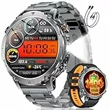 SUNKTA Smartwatch Herren 1400 mAh 20 Tage Akkulaufzeit 1,7″ HD Bluetooth Anrufe Militär Smart Watch für iOS Android,Herzfrequenz/Schlafmonitor/Schrittzähler,Taschenlampe,100+ Sportmodi,Grau