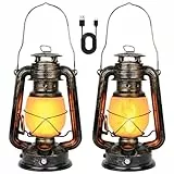 LED Vintage Laternen, Weinsamkeit 2 Pack Realistische Flackerflamme Hängende Laterne mit Touch Switch, USB -Ladung, Antike Metall Laterne für Innen Draußen Garten Camping Terrasse Veranda