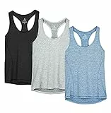 icyzone® Damen Funktions-Tanktop Sporttop Unterhemd Stretch fuer Yoga Fittness training Damen Tanktop Racerback ,Black/Granite/Blue,M