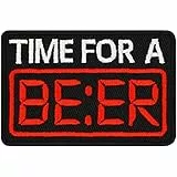 EXPRESS-STICKEREI Lustiger Aufnäher Time for A Beer Jeans Flicken zum annähen/aufbügeln | Aufbügler Biertrinker Patches für alle Stoffe | Beer Sticker Applikation Fabric Applique 75x75mm