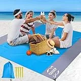 OUGEP Stranddecke Sandfrei, Picknickdecke Wasserdicht Überdimensioniert Strandtuch Strandmatte 4 Befestigung Ecken für den Strand, Wandern, Campen und Outdoor (300 x 280 cm)
