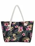 DonDon Strandtasche XXL mit Reißverschluss - Umhängetasche Damen, Shopper Tasche Damen im Beach Look mit Schulterriemen - Urlaub Must Haves Beach bag - Tropical Retro