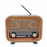 Plyisty Tragbarer Radio Bluetooth -Lautsprecher, Wiederaufladbares AM FM Retro Wood Bluetooth Radio mit Einstellbarer Antennen -Speicher -Speicherkarte Aux USB MP3 -Player für Zuhause (grelle Farbe)