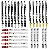 JOEJONI Stichsägeblätter Set, 25tlg T-Schaft Stichsägeblätter, Sägeblätter Stichsäge mit Aufbewahrungskoffer, Stichsägen Zubehör für Holz, Kunststoff und Metall