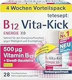 tetesept B12 Vita-Kick Trinkampullen - Monatspackung à 28 Trinkfläschchen - Nahrungsergänzungsmittel für schnelle Energie & Leistungsfähigkeit – Vitamin B12 Ampullen mit Eiweiß-Bausteinen