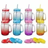 WELLGRO Trinkgläser Set 8x 500 ml mit Deckel & Strohhalm – Mason Jar Gläser Farbverlauf für Cocktails, Eistee, Limonade, Saft, Wasser & Smoothies