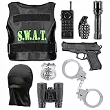 W WIDMANN MILANO Party Fashion 00323 - Kostümset S.W.A.T. für Kinder, kugelsichere Weste, Maske, Abzeichen, Pistole, Handschellen, Funkgerät, Taschenlampe, Handgranate, Fernglas, Karneval