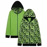Minecraft Kapuzenpullover Jungen, Creeper Wendejacke Hoodie Jungen 5-14 Jahren mit Reißverschluss - Geschenke für Jungs (Grün, 9-10 Jahre)