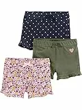 Simple Joys by Carter's Baby-Mädchen 3-Pack Knit Shorts, Jeans Punkte/Olivgrün Herzen/Rosa Floral, 5 Jahre (3er Pack)