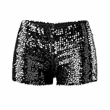 Generisch Damen Glitzer Shorts Metallic Hotpants Mit Pailletten Low Waist Taille Eng Glänzende Anliegende Kurze Hose Für Tanz Party Disco Karnevalkostüm