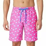 Amazon Essentials Herren Badeshorts Lang - Badehose Herren 23cm mit Netzfutter, Taschen und Kordelzugverschluss, Kräftiges Rosa Flamingo, XL