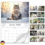AEYAKA 2026 Katzen Wandkalender – Katzenbilder Monatsplaner, Monatskalender bis A3 aufklappbar, Familien- & Büro-Organizer, Geschenk für Katzenliebhaber Deutsch