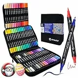 Artecho Acrylstifte 48 Farben mit Stoffbeutel, 0.5-5mm Wasserfester Dual Tip Marker (Pinsel und feine Spitze), mit doppelten Enden für Rock Painting, Glas, Papier, Ei, Leinwand, Keramik, DIY Crafts