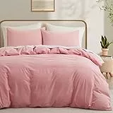 Gezu Baumwolle Bettwäsche Rosa Pfirsichrosa 200x200cm 3 Teilig Baumwolle Atmungsaktiv Weich Fein Bettwäsche Set Wende Bettwäsche Bettbezug 200x200cm und 2 Kissenbezug 80x80cm mit Reissverschluss
