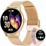 Elegante Smartwatch Damen mit Telefonfunktion, 1,77' Zoll Voll Touch Screen Fitness Tracker, 120+ Sportmodi, IP68 Wasserdicht Smart Watch mit Herzfrequenz, SpO2, Schlafmonitor für iOS Android, Rotgold