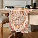 Chicamy Bunt Tischläufer Boho Style Orange Vintage Tischläufer Leinen Bohemian Geometrie Marokkanische Landhausstil Tischdecke Dekoration für Zuhause Küche Esszimmer Party Eingang (40 x 140 cm)