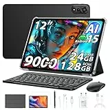 Blackview Mega 2 Android 15 Tablet 12 Zoll, 24GB+128GB/2TB Erweiterung, 2.4K FHD+ Gaming Tablet 4G LTE 5G WiFi, 16MP+8MP, 9000mAh, PC Mode, OTG,FM,Hülle+Intelligenter Stift+Maus+Tastatur, Schwarz
