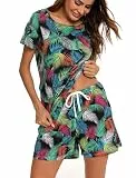 MIA LUCCE Schlafanzug Damen Kurz Baumwolle Nachtwäsche Zweiteiler Damen Sommer Pyjama Set Hausanzug Süße Muster Oberteil und Schlafshort Sleepshirt Loungewear mit Rundhals/V-Hals S-XXL