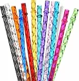 VITEVER 12er-Pack Spiralmuster-wiederverwendbarer durchsichtige Kunststoff-Strohhalme, 27,9 cm lange harte Tumbler-Trinkhalme mit Reinigungsbürste