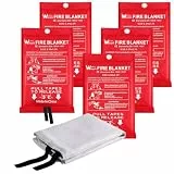 wucgea Löschdecke für küche - 5 Packung Feuerlöschdecke DIN EN 1869:2019 Sicherheit Glasfaser Brandschutzdecke für Fettbrände Auto Schule Kamin Schweißen Lager 1,0m x 1,0m