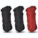 Aorgasms Weiche Baumwollseil Wäscheleinen Kit - 3x10M Baumwollkordel Dekor Seil 8MM Allzweckseil Gedrehtes Seil Baumwoll Knoten Übungseil für DIY, Reise, Aufhängen, Garten, Camping-Seil (Schwarz+Rot)