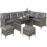 Outsunny 6 TLG. Sitzgarnitur Sitzgruppe Gartenset Sofagarnitur Gartenmöbel Set Lounge, Polyrattan, Grau