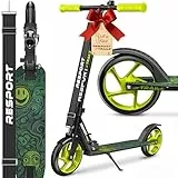 RE:SPORT® Cityroller für Kinder & Erwachsene mit Klingel & Tragegurt | Tretroller Scooter höhenverstellbar & klappbar bis 100 kg | Kinderroller Kickscooter rutschfestes Deck | Kickroller große Räder
