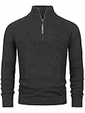 Indicode Herren INYassip Strickpullover mit Stehkragen | Pullover Herrenpulli mit Kragen und Reißverschluß Raven, L