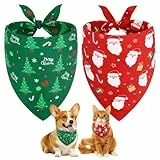 SZEE 2 Stück Hundehalstuch Weihnachten,Hunde Bandana-Festliches Halstuch für Hunde & Katzen mit Santa- und Tannenbaum-Motiv, Weiches Kopftücher Waschbarer Hundehalstücher, Ideale Haustiergeschenk, S
