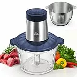 Bear 2L+1.8LFleischwölfe Zerkleinerer Elektrisch, Glas+Edelstahl,600W 2 Geschwindigkeit, Häcksler mit 4-Edelstahlklingen und Fleischwolf, Chopper für Fleisch,Babynahrung,Obst,Gemüse