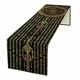 kikomia Baumwolle Leinen Wikinger Tischläufer Rechteckige Wikinger Futhark Runen Tischdecke Kommode Schal für Hochzeiten Party Urlaub Tischdekoration Abdeckung Tischplatte (33×183cm, Golden)