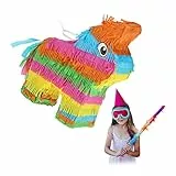 Relaxdays Pinata, Esel, Lama, Geburtstag, zum Aufhängen, Mädchen & Junge, HBT 27,5 x 25 x 7 cm, Regenbogen, Kinder, bunt, 10042839, Rainbow
