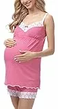 Be Mammy Damen Umstands Pyjama mit Stillfunktion BE20-143 (Rosa, L)