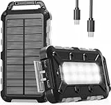 WOWMVP Solar Powerbank 10000mAh, 22.5W Tragbare Solar Ladegerät USB C Externer Akku Outdoor Wasserdichtes mit LED-Licht und 3 Ausgängen für Smartphones Tablets Camping,Grau