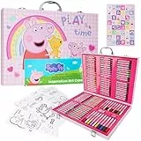 Peppa Pig Malkoffer Kinder Set, 137-Tlg. Buntstifte, Bleistifte, Wachsmalstifte, A4 Malpapier, Radiergummi & Mehr, Peppa Wutz Geschenke für Kinder