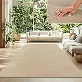 TT Home Wohnzimmer Teppich Kurzflor Anti-Rutsch Rückseite Unifarben Modern Waschbar, Farbe: Dunkelbeige, Größe:160x220 cm