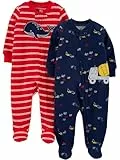 Simple Joys by Carter's Baby-Jungen 2-Pack 2-Way Zip Cotton Footed Sleep and Play Kleinkindschläfer, Marineblau Lkws/Rot Wal, Frühchen (2er Pack)
