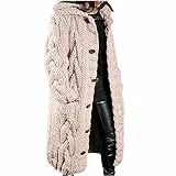 EMATOP Strickjacke Damen Langarm Open Front Cardigan Warm Dick Strickmantel mit Kapuze Übergangsjacke Casual Einfarbig Winterjacke Gestrickt Baumwolle Mantel knöpfen Taschen Jacke Outwear
